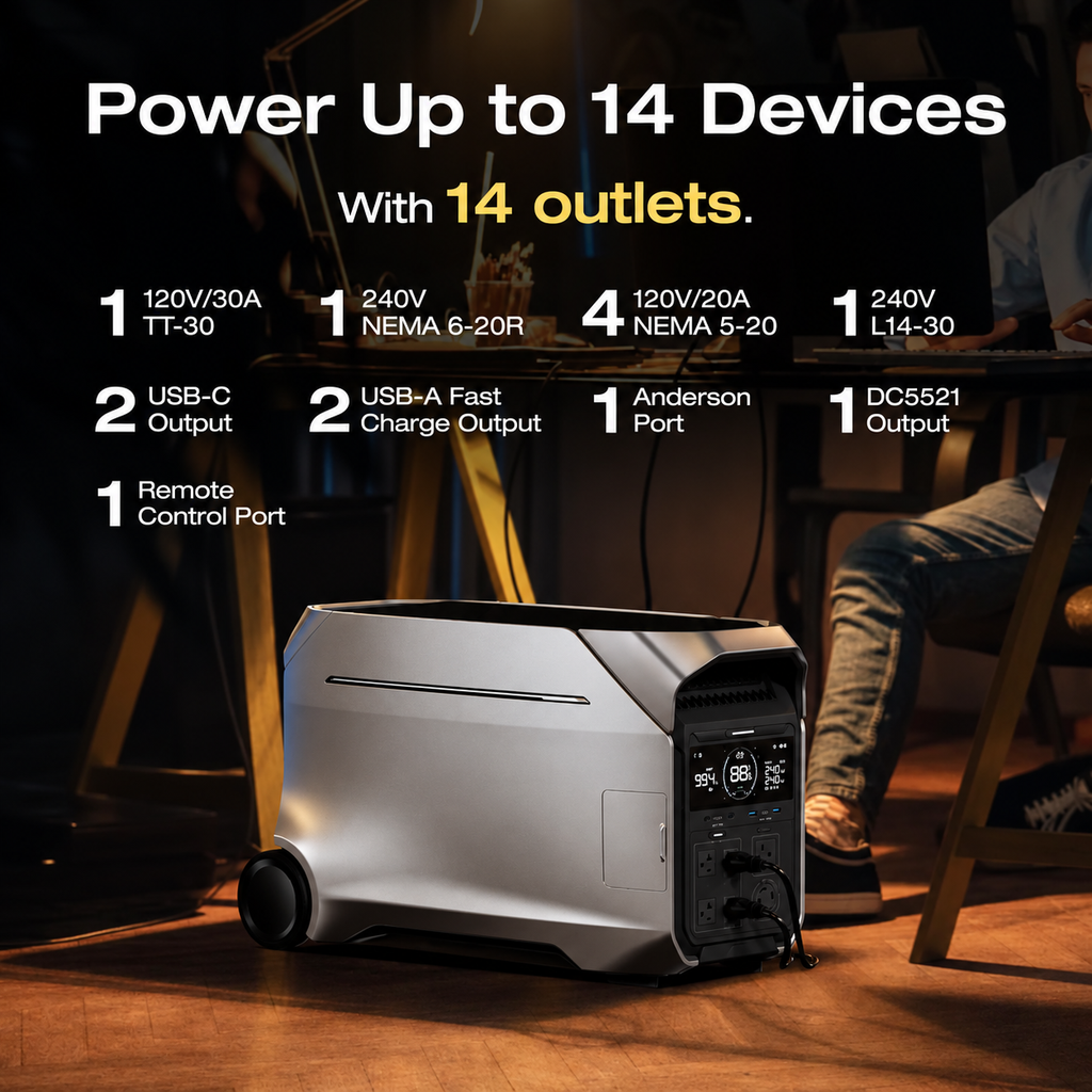 ⚡ 4096Wh Portable Power Station – 4000W/6000W Output & 120V/240V Backup