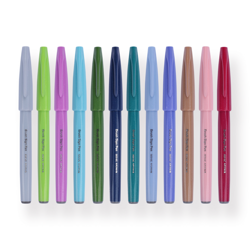Pentel Fude Touch Brush Sign Pen - 12-Pack - 2020 New Colors - Stationery Pal