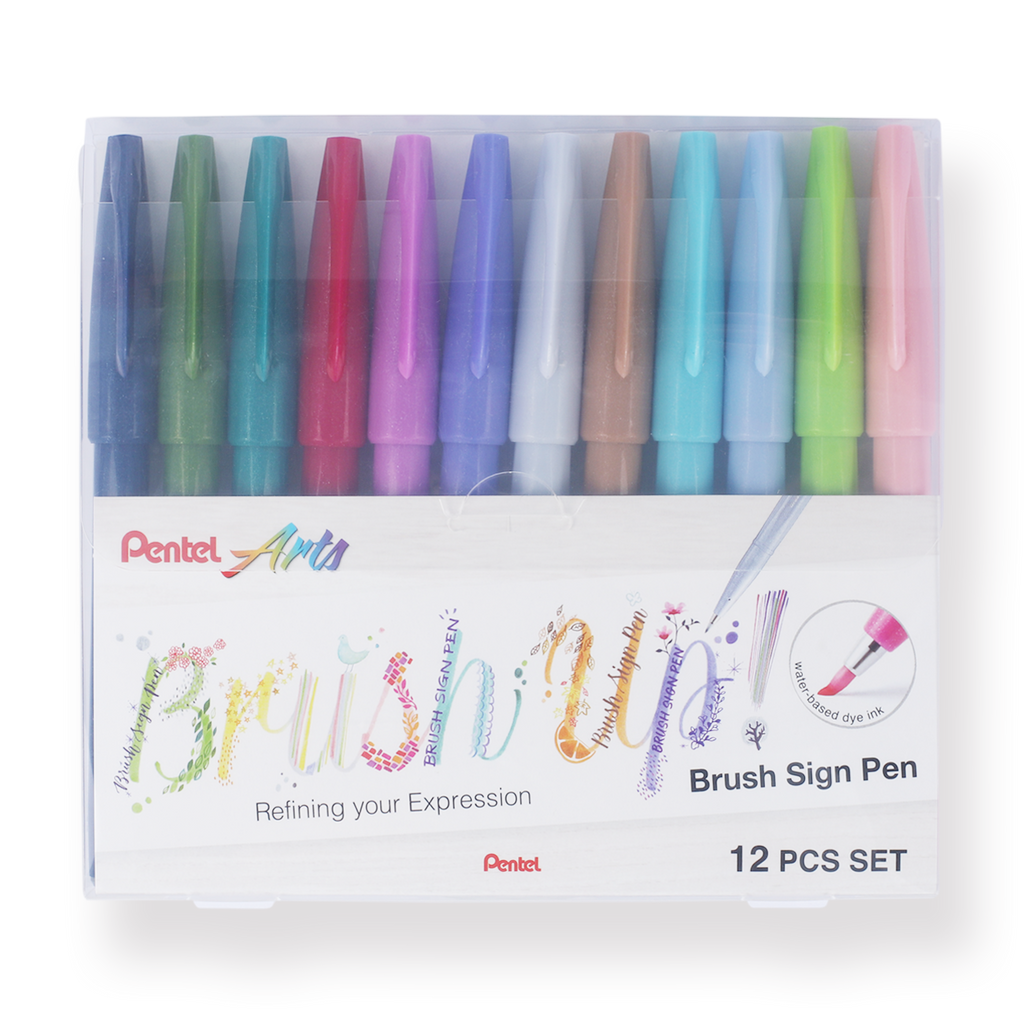 Pentel Fude Touch Brush Sign Pen - 12-Pack - 2020 New Colors - Stationery Pal