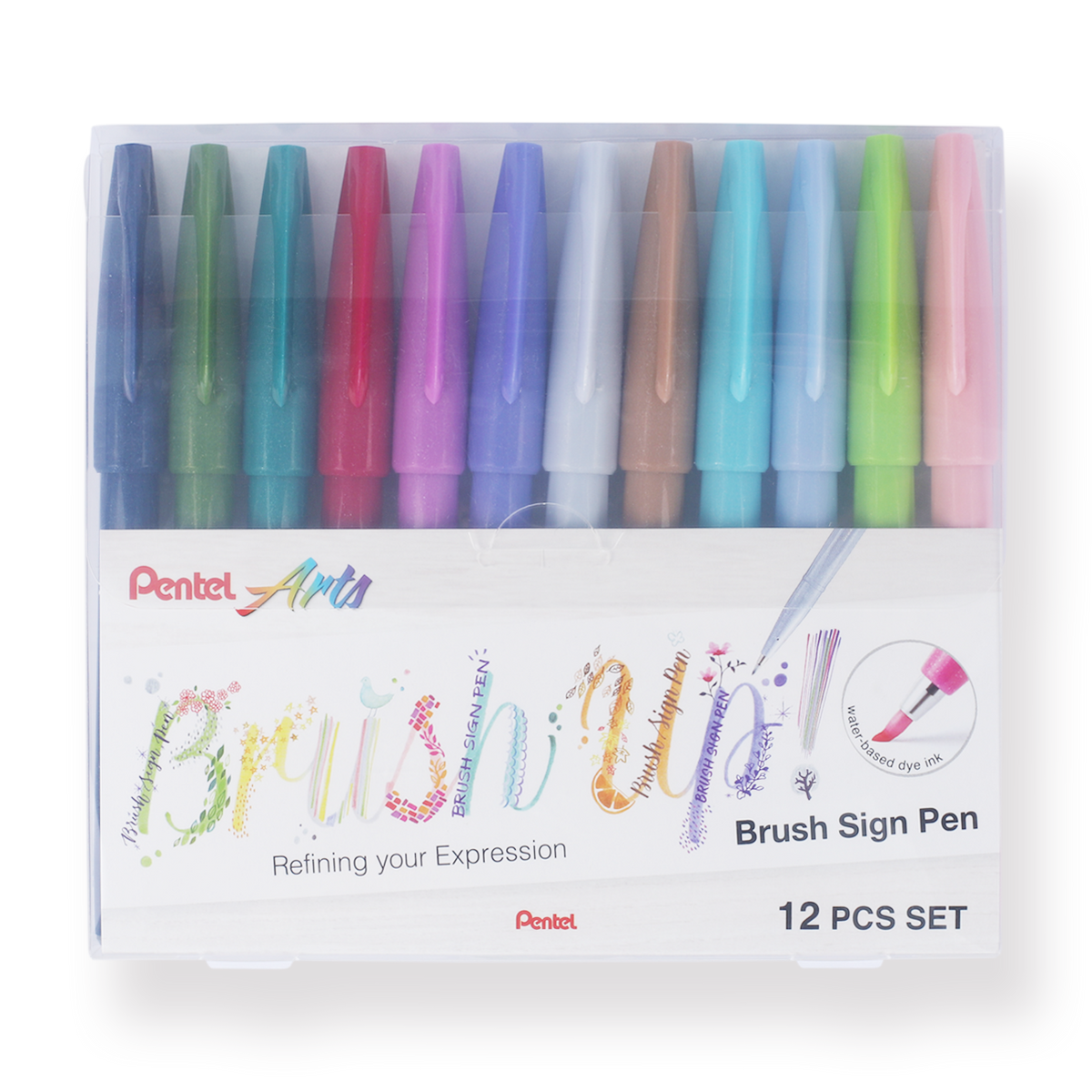 Pentel Fude Touch Brush Sign Pen - 12-Pack - 2020 New Colors - Stationery Pal